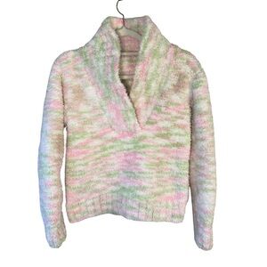 Cozy Pastel V-Neck Fuzzy Fleece Sweater Size S Cottagecore Cozy Lounge Winter